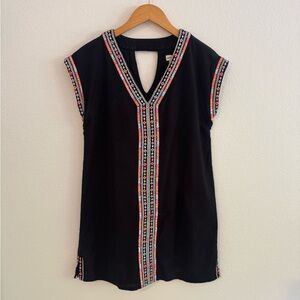 Size S Artisan NY Cotton Black Mini Dress with Pink Vibrant Embroidery